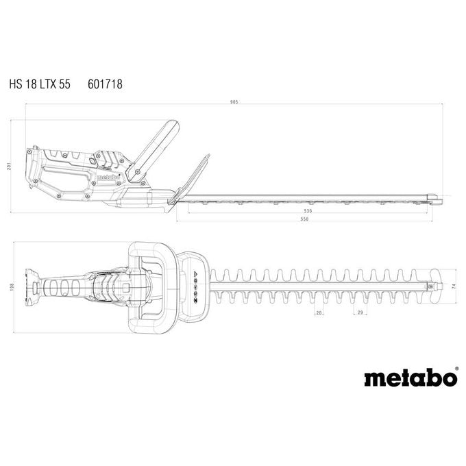 Metabo 601718500 HS 18 LTX 55 Tagliasiepi a batteria 18 V 2 batterie 2 Ah 55 cm lama doppia colore Nero Verde Rosso