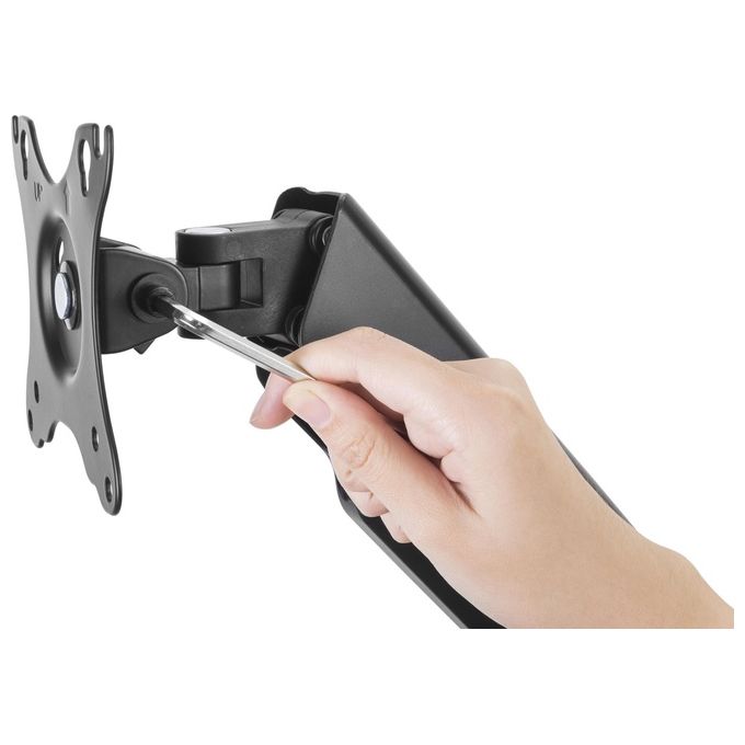 EQUIP 650136 Supporto da Parete per Monitor Singolo 17''-32'' con Molla a Gas Rotazione 360° Inclinazione Regolabile fino a 9 Kg colore Nero