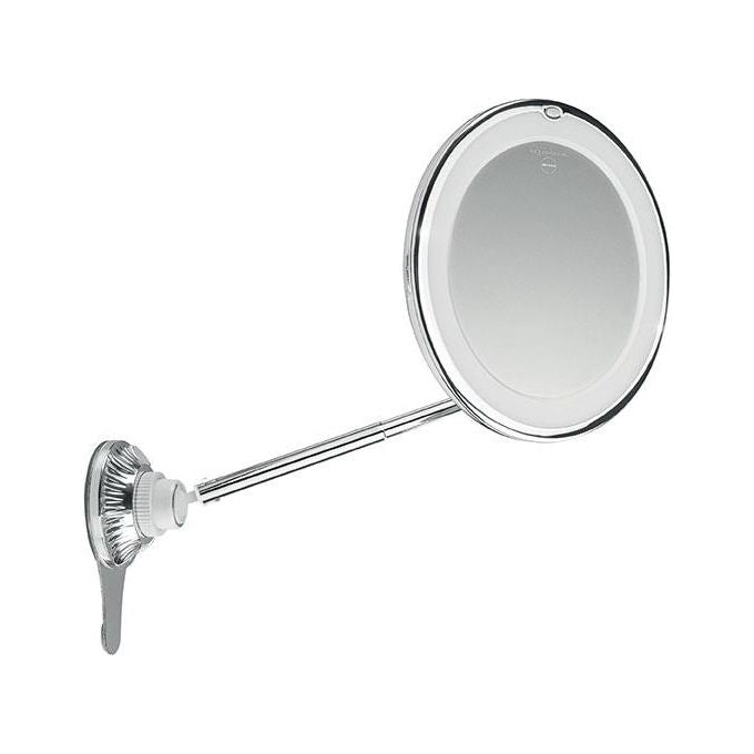 Macom 229 Sensation Specchio Cosmetico Ingrandente 10x Asta Telescopica Doppio Snodo 24 LED Ventosa colore Cromo