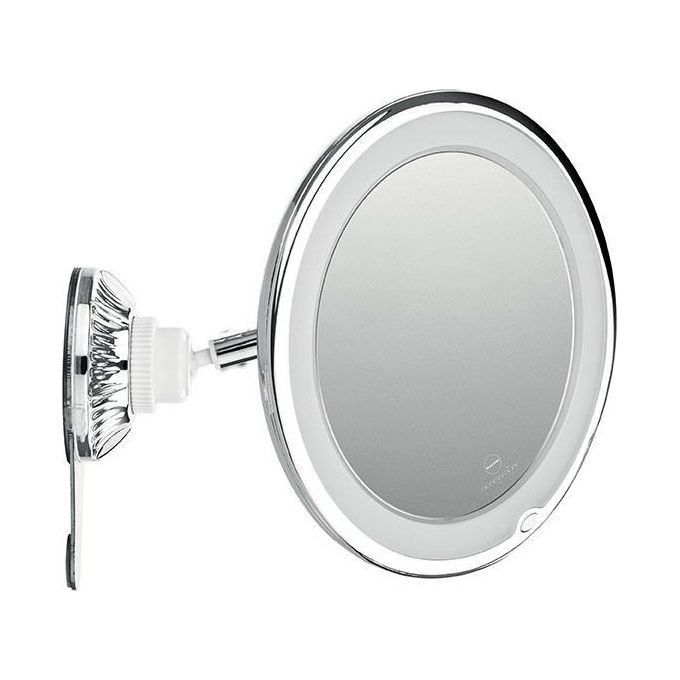 Macom 229 Sensation Specchio Cosmetico Ingrandente 10x Asta Telescopica Doppio Snodo 24 LED Ventosa colore Cromo