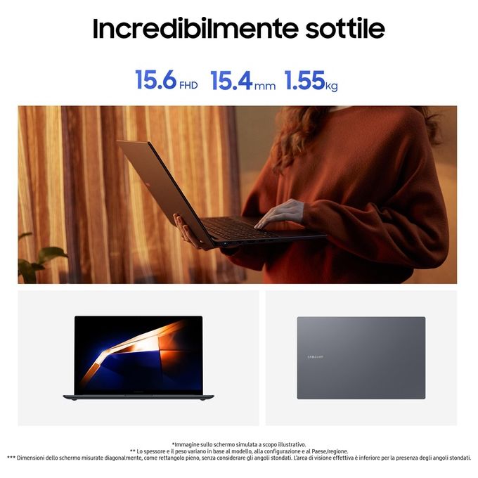 Samsung NP750XGJ-KG2IT Galaxy Book4 Notebook Intel Core i5-1335U 16GB RAM 512GB SSD 15.6'' Full HD Windows 11 Home colore Grigio Moonstone