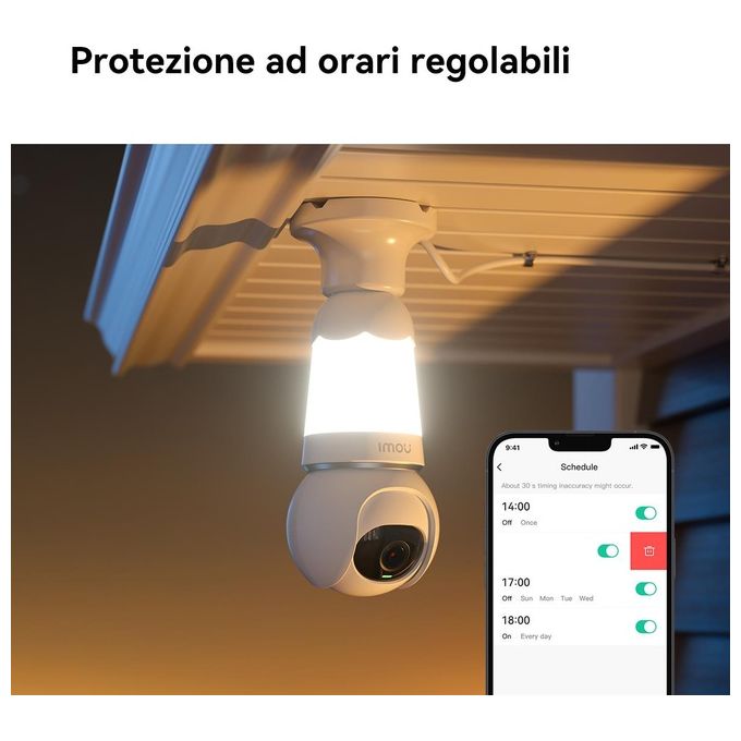 Imou IPC-S6DP-3M0WEB-AE Bulb Cam Telecamera IP Wi-Fi 2K 3MP E27 Motorizzata 340° Visione Notturna 25m Sirena IP65