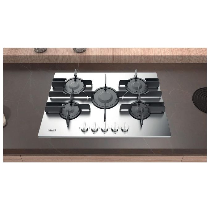 Hotpoint Ariston FTGHL 751 D-IX-HA Piano Cottura a Gas 5 Zone Griglie in Ghisa 75 cm Acciaio Inox
