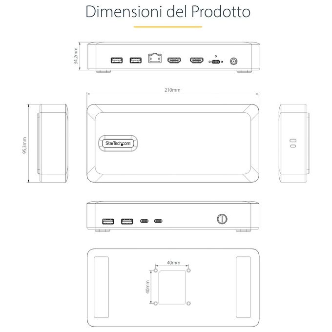 StarTech.com 155UE-USB4-DOCK Docking Station USB4 Doppio Monitor HDMI 4K 120Hz 8K 6x USB 2.5GbE 100W PD colore Argento