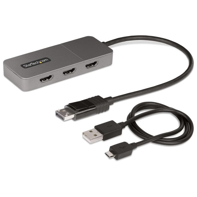 StarTech.com MST14DP123HD Adattatore DP HDMI a 3 Porte Hub MST da DisplayPort a HDMI 4K 60Hz Convertitore DP1.4 a Multi Monitor HDMI per Notebook Splitter HDMI con Cavo Integrato da 30cm Alimentato da USB colore Grigio