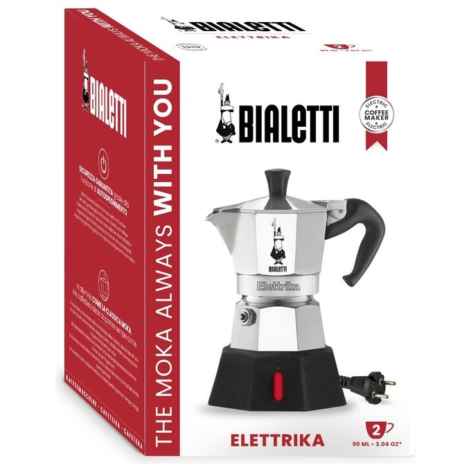 Bialetti 0007290-NP Moka Elettrika Caffettiera Moka Elettrica 2 Tazze 0,09 L Spegnimento Automatico 15 min colore Alluminio Nero