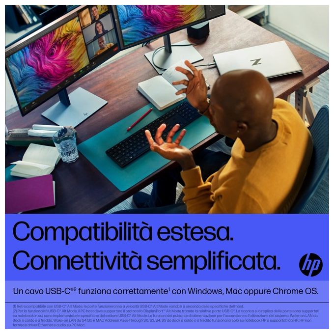 HP 4J0A2AAABB HP Thunderbolt Dock 120W G4 Docking station con 4 porte USB 3.0 1 porta USB-C Thunderbolt 4 2 DisplayPort 1 HDMI LAN Gigabit ricarica fino a 100W colore Nero