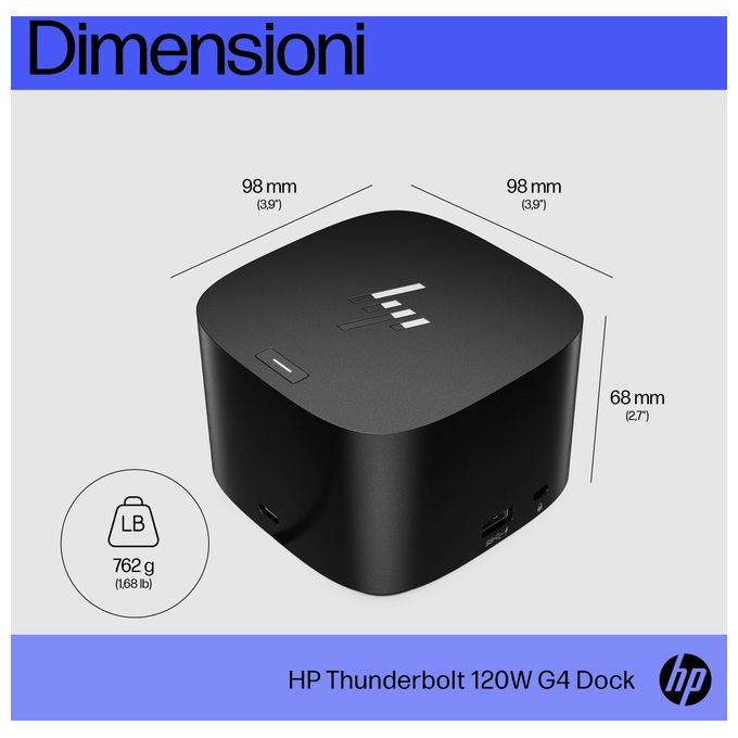 HP 4J0A2AAABB HP Thunderbolt Dock 120W G4 Docking station con 4 porte USB 3.0 1 porta USB-C Thunderbolt 4 2 DisplayPort 1 HDMI LAN Gigabit ricarica fino a 100W colore Nero