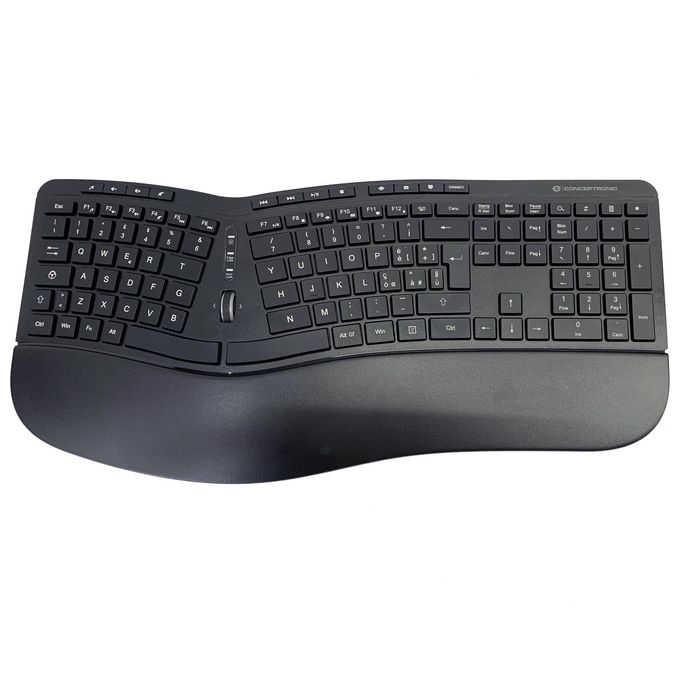 Conceptronic ORAZIO02IT Kit Tastiera e Mouse Wireless Ergonomico QWERTY Italiano 125 Tasti Mouse 1600 DPI RF 2.4 GHz colore Nero