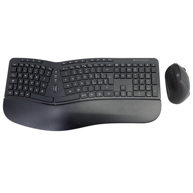 Conceptronic ORAZIO02IT Kit Tastiera e Mouse Wireless Ergonomico QWERTY Italiano 125 Tasti Mouse 1600 DPI RF 2.4 GHz colore Nero