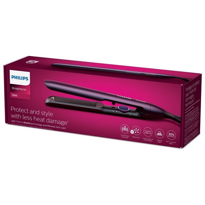 Philips BHS752-00 Serie 7000 Piastra per capelli ceramica ionica 230 °C riscaldamento 30 s cavo girevole spegnimento automatico colore Viola