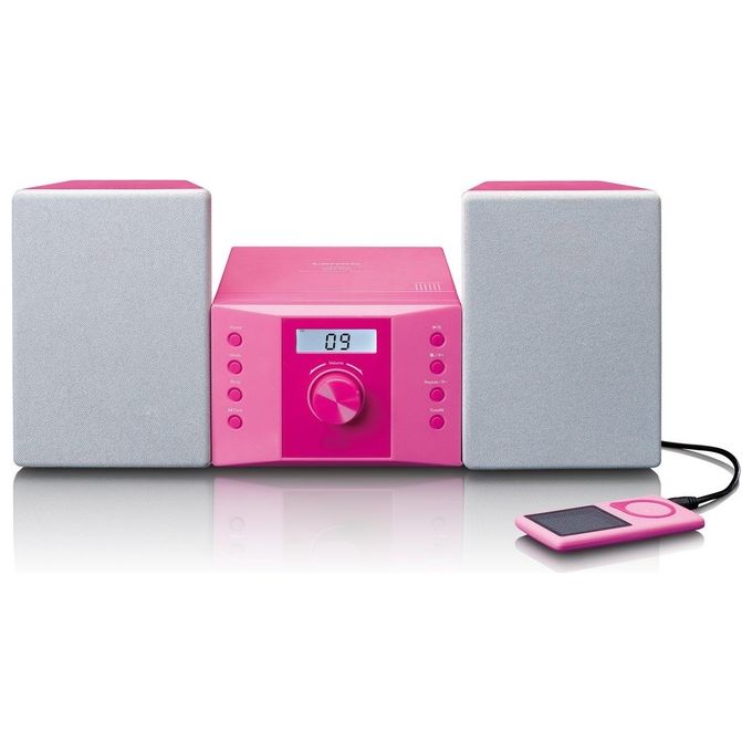 Lenco MC-013PK Impianto Stereo Portatile CD FM con Lettore CD-R CD-RW e Ingresso AUX Potenza 4 W Schermo LCD colore Rosa