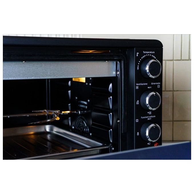 PYRAMID ITALIA 204574 Forno Elettrico Ventilato 50 L 2000 W con Girarrosto (60x41x49 cm) colore Nero