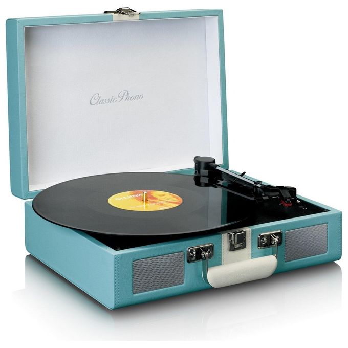 Lenco TT-110BUWH Classic Phono Giradischi Valigetta con Bluetooth 5.0 e Altoparlanti Integrati colore Blu e Bianco