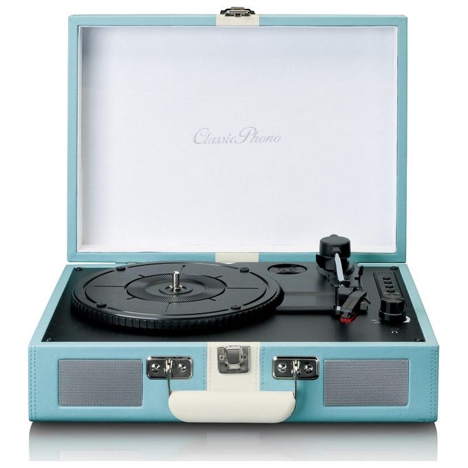 Lenco TT-110BUWH Classic Phono Giradischi Valigetta con Bluetooth 5.0 e Altoparlanti Integrati colore Blu e Bianco