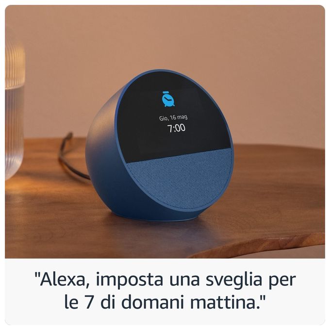 Amazon B0C2S2J7JP Echo Spot 2024 Sveglia Intelligente Alexa Display 2.83'' Touch Wi-Fi Bluetooth 5.0 2,1 W colore Nero