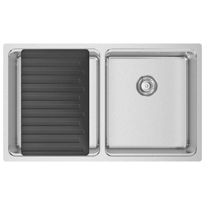 RODI UNA75 UNA 75 Lavello da Incasso 2 Vasche Rettangolari Acciaio Inox con Scolapiatti Incluso (740x440 mm) colore Acciaio inox