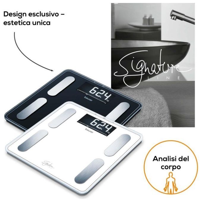Beurer 73574 BF 400 Bilancia Diagnostica Analisi Corporea 200 Kg Display XL Vetro di Sicurezza colore Nero