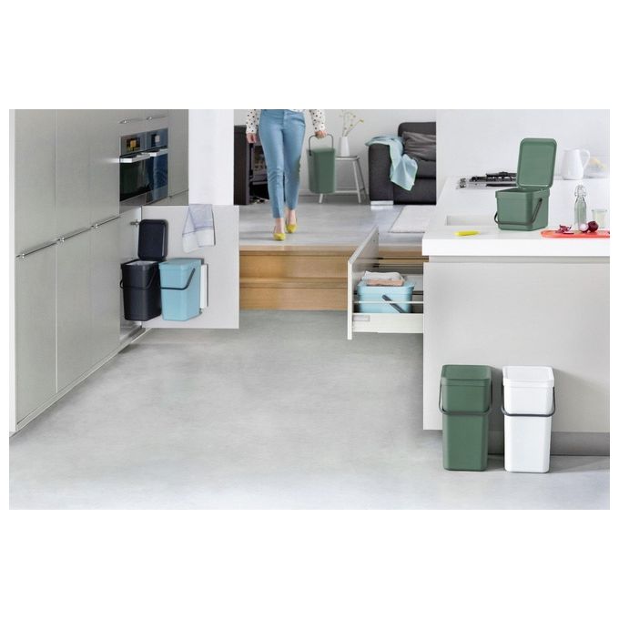 Brabantia Sort e Go Contenitore per Rifiuti 2x16 Litri Grigio Scuro e Verde Giada