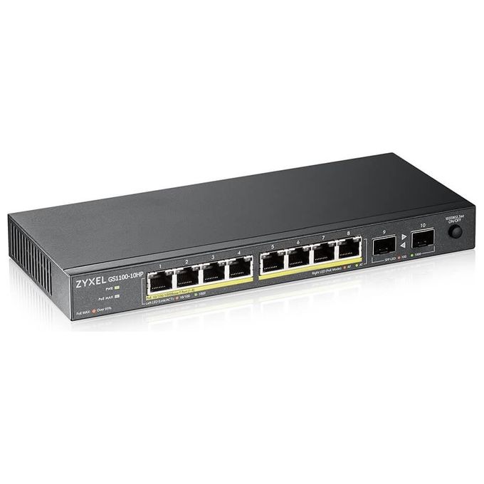 Zyxel GS1100-10HP-EU0102F GS1100-10HP v2 Switch Non Gestito 8 Porte Gigabit Ethernet PoE+ 2 Porte SFP Nero