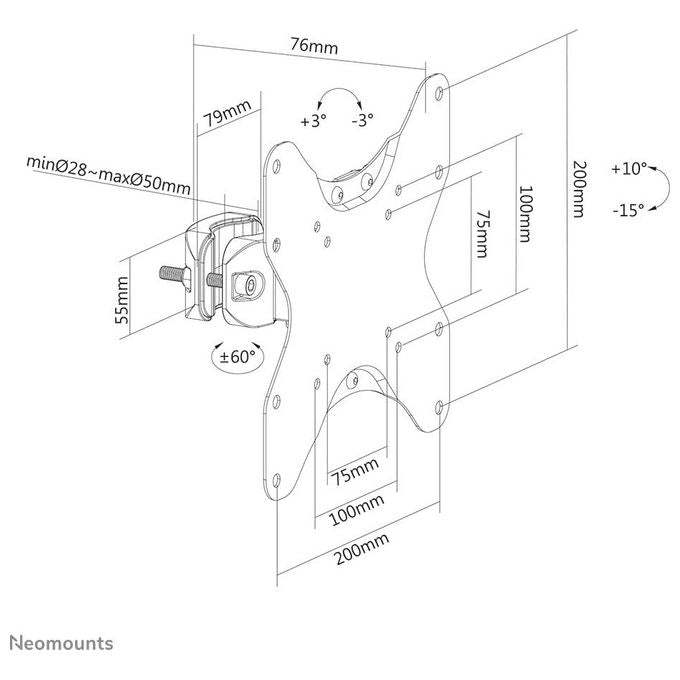 Neomounts FL40-430BL12 Supporto palo per TV 23-42'' VESA 75x75-200x200 mm max 25 Kg inclinabile e girevole colore Nero