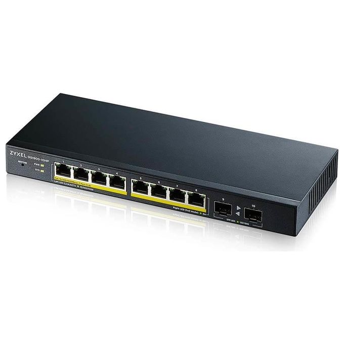 Zyxel GS1900-10HP-EU0102F Switch Smart Gestito 8 Porte Gigabit PoE+ 77W 2 Slot SFP Design Senza Ventole colore Nero