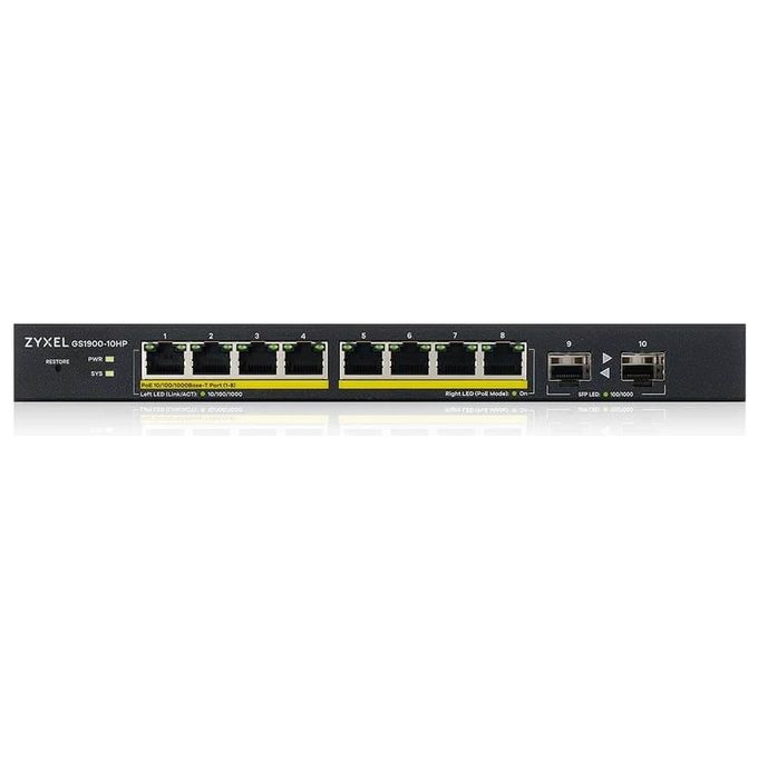 Zyxel GS1900-10HP-EU0102F Switch Smart Gestito 8 Porte Gigabit PoE+ 77W 2 Slot SFP Design Senza Ventole colore Nero