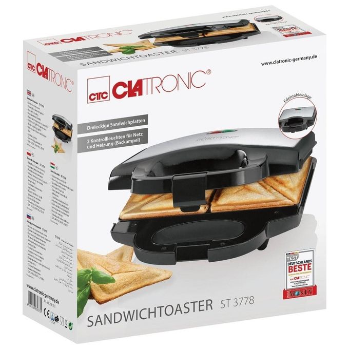 Clatronic ST 3778 Nero-inox Piastra da Sandwich per 2