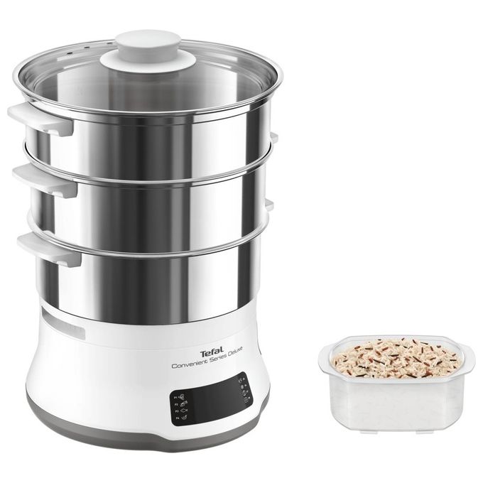 Tefal VC502D10 Convenient Series Deluxe Vaporiera elettrica 3 Cestelli 9 L 8 Programmi 900W Touch Screen colore Bianco Acciaio Inossidabile