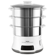 Tefal VC502D10 Convenient Series Deluxe Vaporiera elettrica 3 Cestelli 9 L 8 Programmi 900W Touch Screen colore Bianco Acciaio Inossidabile