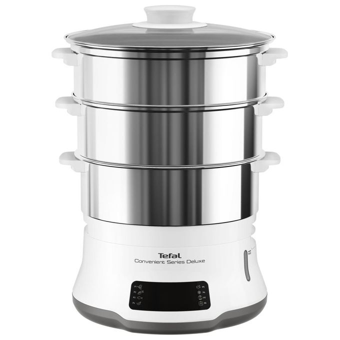Tefal VC502D10 Convenient Series Deluxe Vaporiera elettrica 3 Cestelli 9 L 8 Programmi 900W Touch Screen colore Bianco Acciaio Inossidabile