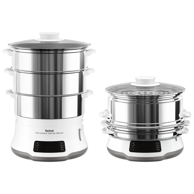 Tefal VC502D10 Convenient Series Deluxe Vaporiera elettrica 3 Cestelli 9 L 8 Programmi 900W Touch Screen colore Bianco Acciaio Inossidabile