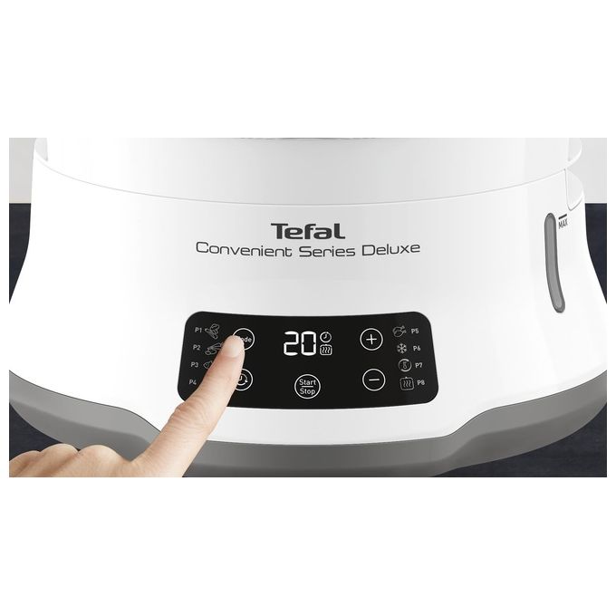 Tefal VC502D10 Convenient Series Deluxe Vaporiera elettrica 3 Cestelli 9 L 8 Programmi 900W Touch Screen colore Bianco Acciaio Inossidabile