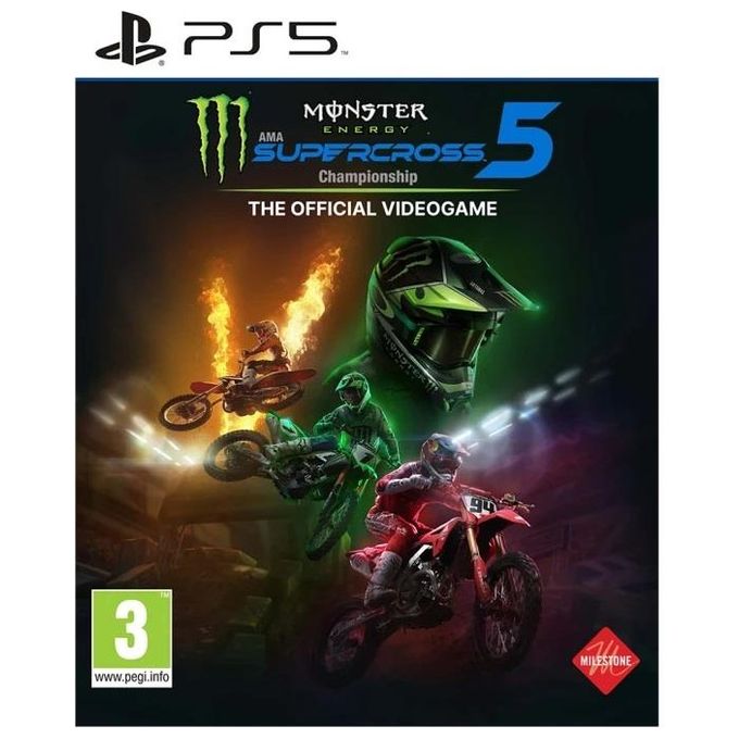 Milestone 1078747 Monster Energy Supercross 5 Videogioco PlayStation 5 Genere Corse Modalita' Multiplayer In Linea Lingue Multilingua colore Nero