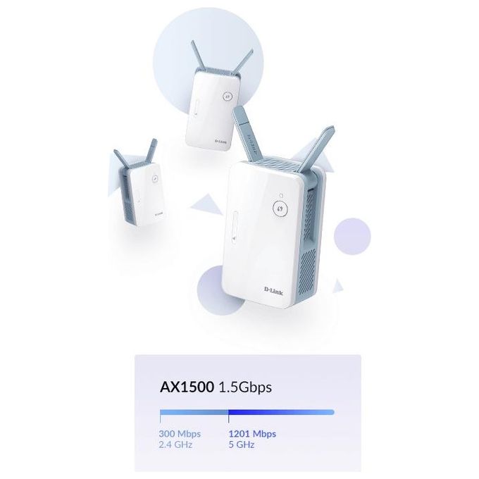 D-Link E15 Eagle Pro AI Range Extender Mesh WiFi 6 AX1500 Dual Band 1200 Mbit-s Porta Gigabit colore Bianco