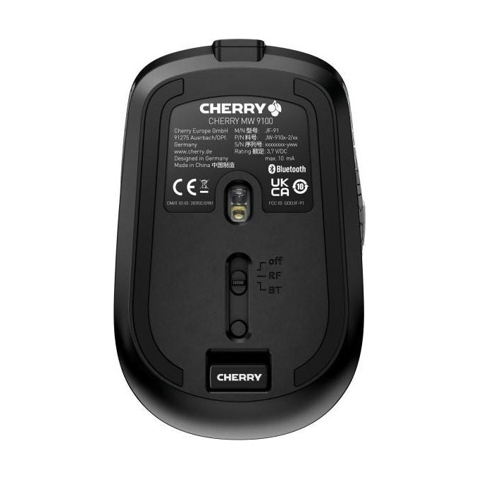 CHERRY JW-9100-2 Mouse Wireless Ricaricabile con Connessione Bluetooth e 2.4 GHz RF Risoluzione fino a 2400 DPI 6 Tasti Custodia Inclusa colore Nero