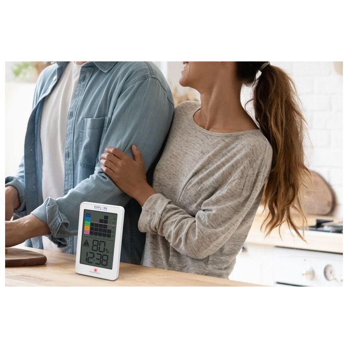 Explore Scientific WSH1008 Igrometro Elettronico Digitale con Registrazione Grafica dell'Umidita' Avviso di Muffa Alimentazione a Batteria 2x AAA Incluse Supporto da Tavolo o a Parete colore Bianco