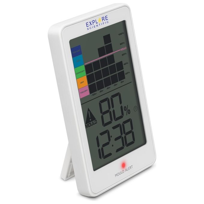 Explore Scientific WSH1008 Igrometro Elettronico Digitale con Registrazione Grafica dell'Umidita' Avviso di Muffa Alimentazione a Batteria 2x AAA Incluse Supporto da Tavolo o a Parete colore Bianco