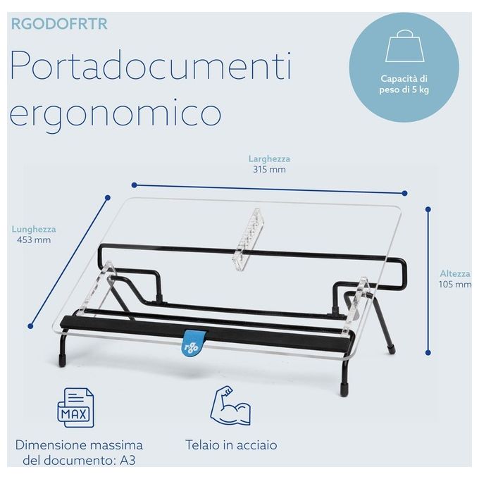 R-Go Tools RGODOFRTR Porta Documenti Acrilico Acciaio Trasparente-Nero