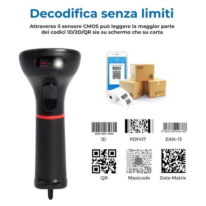 Vultech BC-07M Lettore di codici a barre portatile 1D 2D USB sensore CMOS 640x480 colore Nero