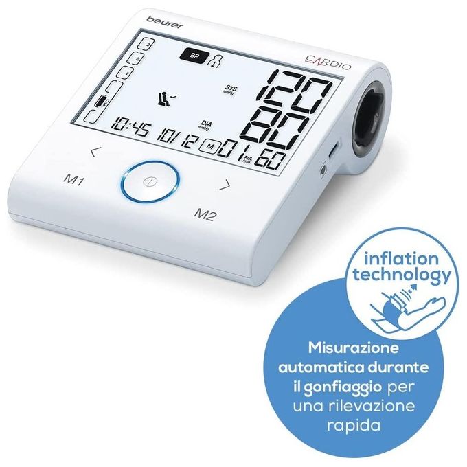 Beurer BM 96 Cardio Misuratore di Pressione da Braccio con Funzione ECG Bluetooth 2 Utenti 60 Memorie colore Bianco Grigio