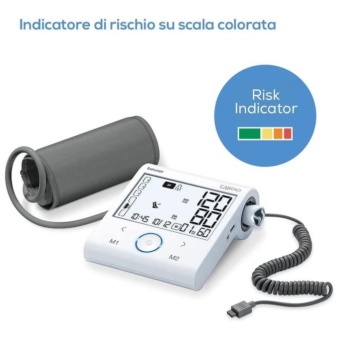 Beurer BM 96 Cardio Misuratore di Pressione da Braccio con Funzione ECG Bluetooth 2 Utenti 60 Memorie colore Bianco Grigio