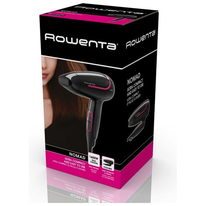 Rowenta CV3323F0 Nomad Asciugacapelli 1600W 2 Velocita' Doppio Voltaggio Concentratore colore Nero