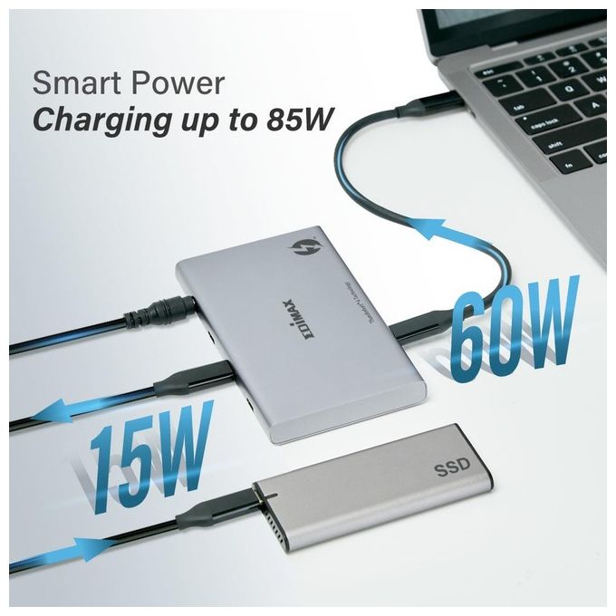 Edimax TD-405BP Docking Station Mini Slim 5-in-1 Thunderbolt 4 3 porte 40 Gbit-s 8K USB-C 60 W alimentazione 100 W colore Grigio