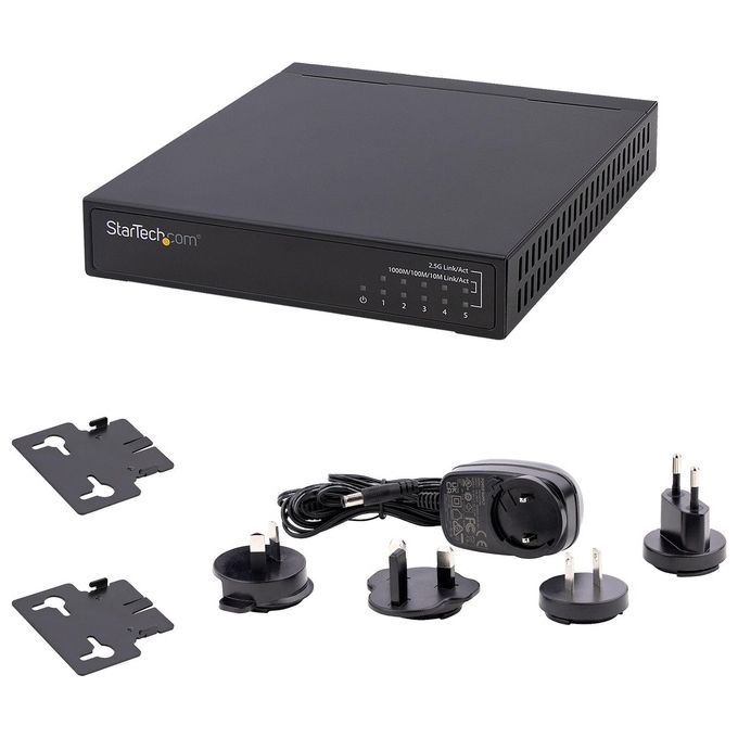 StarTech.com DS52000 Switch 2.5G Unmanaged 5 Porte 10-100-1000-2500 Mbps Montabile a Parete colore Nero