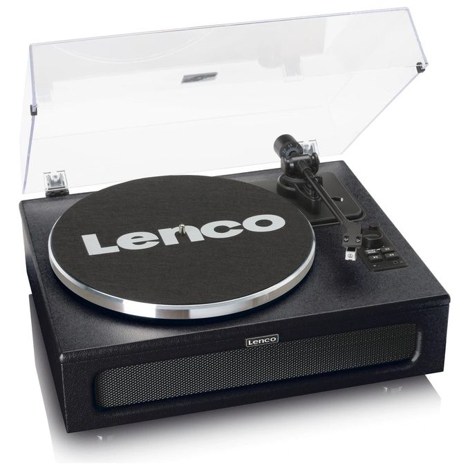 Lenco LS-430BK Giradischi Bluetooth 5.0 Vinile Trasmissione a Cinghia 4 Altoparlanti 40W RMS Preamplificatore Ingresso AUX colore Nero