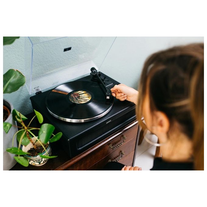 Lenco LS-430BK Giradischi Bluetooth 5.0 Vinile Trasmissione a Cinghia 4 Altoparlanti 40W RMS Preamplificatore Ingresso AUX colore Nero