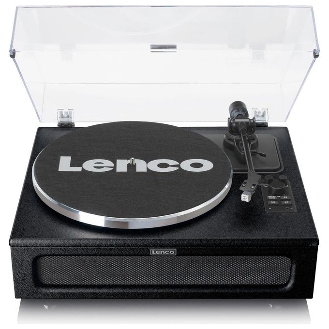 Lenco LS-430BK Giradischi Bluetooth 5.0 Vinile Trasmissione a Cinghia 4 Altoparlanti 40W RMS Preamplificatore Ingresso AUX colore Nero