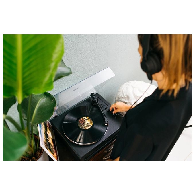 Lenco LS-430BK Giradischi Bluetooth 5.0 Vinile Trasmissione a Cinghia 4 Altoparlanti 40W RMS Preamplificatore Ingresso AUX colore Nero