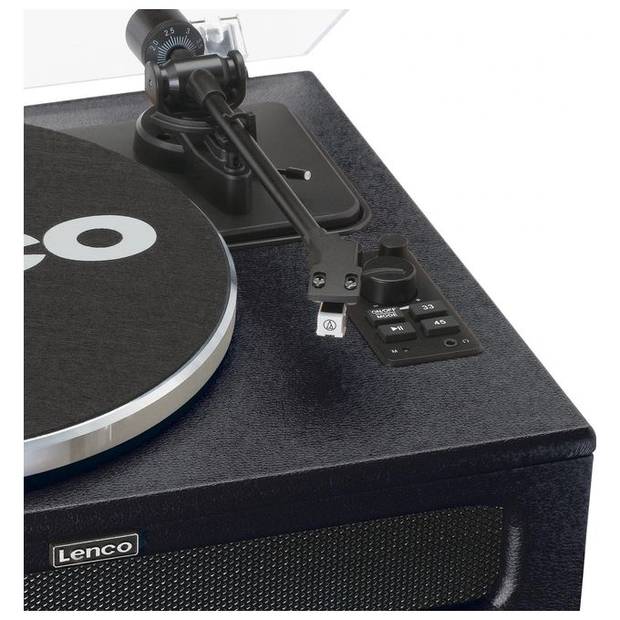 Lenco LS-430BK Giradischi Bluetooth 5.0 Vinile Trasmissione a Cinghia 4 Altoparlanti 40W RMS Preamplificatore Ingresso AUX colore Nero